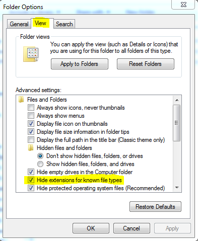 How To Show Extension In Vista